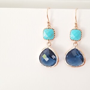 Turquoise Earrings Sapphire Earrings Blue in Blue Rose Gold Earring Gemstone Earrings Bridesmaid Jewelry December Birthstone Jewelry gift