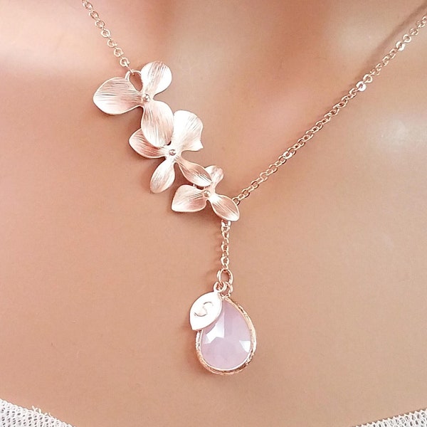 Orchid Flower Necklace ROSE GOLD Necklace Bridal Necklace Wedding Jewelry Personalized Gift for Mom Jewelry New Mom Gift Bridesmaid gifts