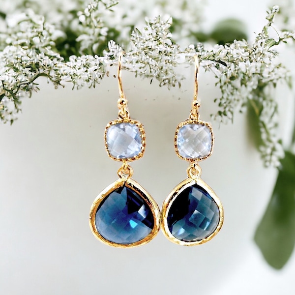 Saphir Ohrringe, Etwas Blaues Gold Ohrringe, Marineblaue Ohrringe, Hochzeitsschmuck, Brautjungfern Geschenk Mama Schmuck Muttertagsgeschenk für Mama