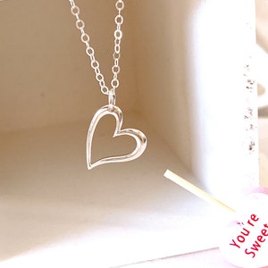 Open Heart Necklace, Sterling Silver Heart Necklace, Minimal Necklaces, Personalized Best friend Gift Valentine's Gift