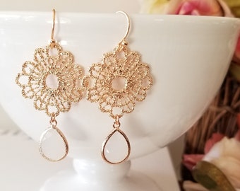 Flower wedding earrings, White opal lace earrings, Bridesmaid Jewelry Gift for Her Bridal jewelry Bridesmaid gift Maid of honor gift