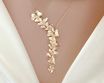 Wild Orchid Flower Necklace Flower Gold Statement Necklace for women Bridesmaid Gift Personalized gift for her birthday gift Wedding gift