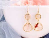 ROSE GOLD Dangle Earrings ,Champagne Blush Earrings, Peach Pink Earrings, Bridesmaid Earrings, Bridal Wedding Earrings, Bridesmaid Gift