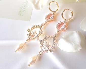 Pendientes de araña de cristal de oro rosa: joyas de boda en tonos melocotón