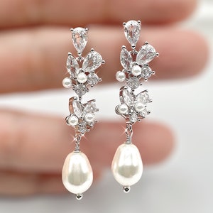 Bridal earrings Wedding jewelry Pearl earrings CZ AAA Wedding Statement Earrings, Bridal Dangle Earrings Bridal Jewelry Wedding Jewelry gift image 2