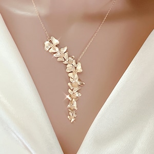 Wild Orchid Flower Necklace Flower Gold Statement Necklace for women Bridesmaid Gift Personalized gift for Mom Jewelry Mothers day gift image 1