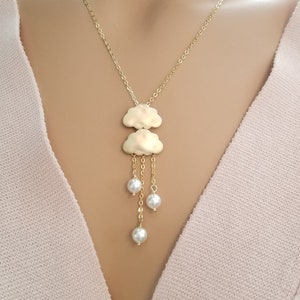 Cloud with Pearl pendant Necklace cloud charm necklace, gold, everyday jewelry, friend gift, Rainy day mothers day gifts image 1