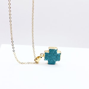 Turquoise Cross Necklace, Turquoise Gold Necklaces for women, Natural Turquoise Necklace Cross Necklace, Gift for her, Birthday Gift for Mom