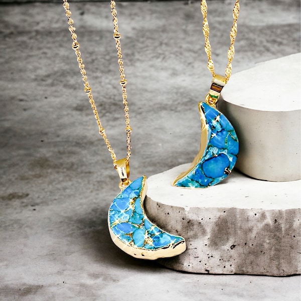 Collar de media luna turquesa: cristal curativo, chapado en oro