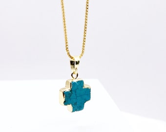 Turquoise Necklace, Turquoise Cross Gold Necklaces for women, Amazing Natural Turquoise cross Necklace, Gift for her, Birthday Gift for Mom