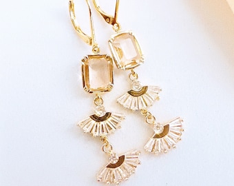 Champagner Ohrhänger Art Deco Fächerohrringe: Gold Brautjungfer Schmuck