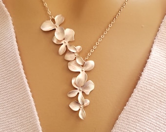 Rose Gold Orchid Flower Necklace handmade jewelry Personalized Birthday Gift for MOM Personalized Necklace Valentine’s Day Gifts for Her