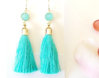 Tassel Earrings, Turquoise Tassel earrings, Bridesmaid Jewelry Gift for Her Bridal jewelry Bridesmaid gift Maid of honor gift