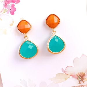 Mint blue Earrings, Orange Earrings,  turquoise earrings Bridesmaid Jewelry Gift for Her Bridal jewelry Bridesmaid gift Maid of honor gift