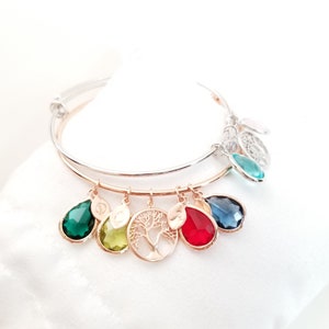 Birthstone Bracelets For Women Personalized Jewelry Gift for Mom Mothers Day Gift from Daughter son Family Tree bracelet for Grandma gift
