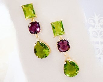 Peridot Earrings Amethyst Earrings Green and Purple Earrings Jewelry Gift Handmade Jewelry Wedding Gift for her