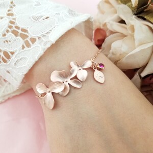 Rose Gold Flower Bracelet Orchid flower bracelet Birthstone Personalized Gifts Birthstone Jewelry Charm Handmade Jewelry Birthday Gift