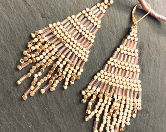 Gold Tassel Statement Earrings / GOLD Fringe Statement Earrings / Beaded Fringe Earrings / Party Earrings / Gift for her Gift for Friend