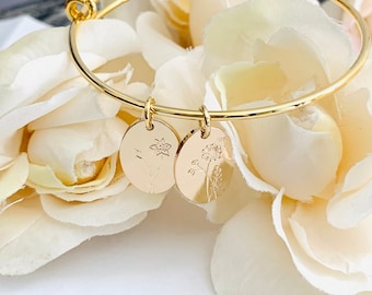 Birth Flower Bracelet Birthday Gift for Her, Personalized Jewelry, Gold Bracelet, Christmas Gift for Girlfriend, Personalized Gifts for Mom