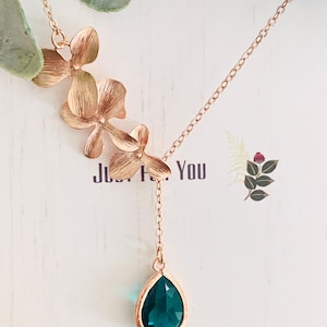 Orchid Necklace Rose Gold necklace for women Birthstone Necklace Birthday Gift for Her Mother's Day gift for MOM Personalized Gift for Mom