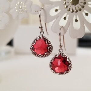 Ruby earrings, Ruby Red Silver wedding Earrings, Bridesmaid Jewelry Gift for Her Bridal jewelry Bridesmaid gift Maid of honor gift