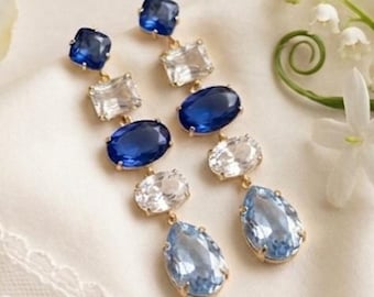 Sapphire Drop Earrings – Gold Bohemian blue sapphire Ombre Jewelry