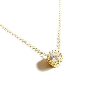 CZ Solitaire Necklace: 14k Gold Filled Chain, Valentine&#39;s Gift
