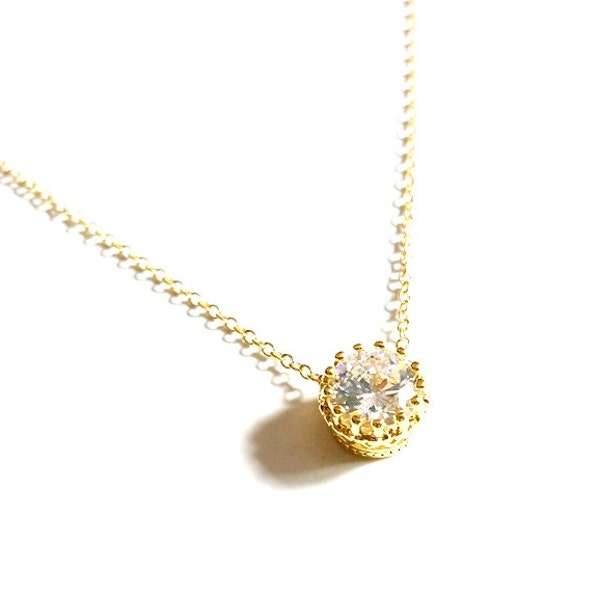 Solitaire Diamond Necklace -Diamond Necklace -Floating Diamond Gold Necklace -Silver Necklace Valentine’s Gifts for Her