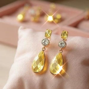 Citrine yellow Earrings, Yellow brown gold earrings, Citrine November Birthstone Necklace, Yellow Jewelry Gift, Birthday Gift for Her