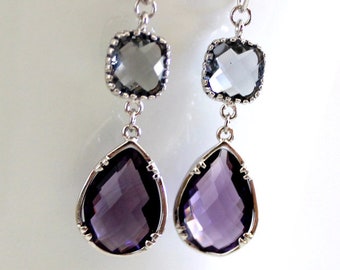 Amethyst Earrings, Purple Dangle earrings, Gray and Purple Earrings, Bridesmaid Gift for Her Unique gift for wife Best Holiday Gift for mom