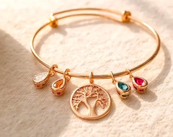 Birthstone Bracelet for Mom: Initial Charm Personalized Jewelry Family Tree Birthstones Jewelry Gifts