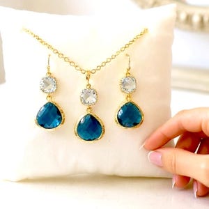 Blue Sapphire Necklace Sapphire Earrings September birthstone Birthday gifts image 3