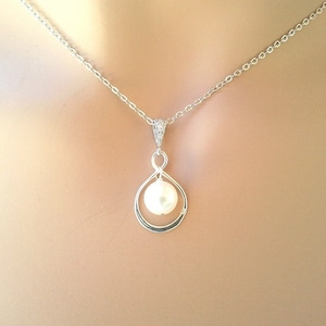 Swarovski Pearl Necklace: Sterling Silver Infinity Bridal Jewelry