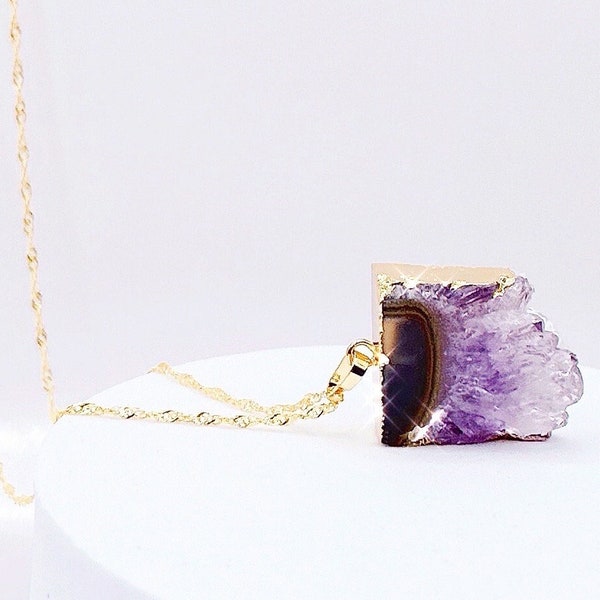 Raw Amethyst necklace Amethyst Slice Necklace Real amethyst healing crystal necklace Gold Amethyst jewelry for women Birthstone Necklace