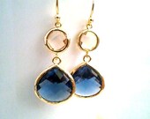Sappire Gold Earrings, Unique gift for her Wedding Champagne Blush Earrings, Navy GOLD Earrings, Peach Gold Dangle Earrings, Bridesmaid Gift