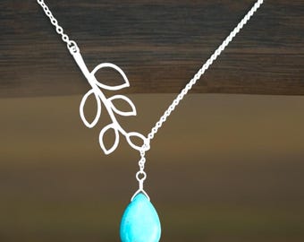 Turquoise Necklace: 14K Gold Plated Lariat Necklaces December birthstone earrings
