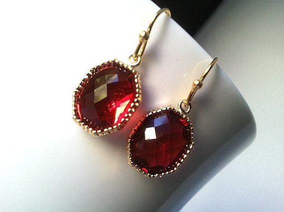 Ruby Red Gold Earrings EarringsDrop Dangle bridesmaid | Etsy