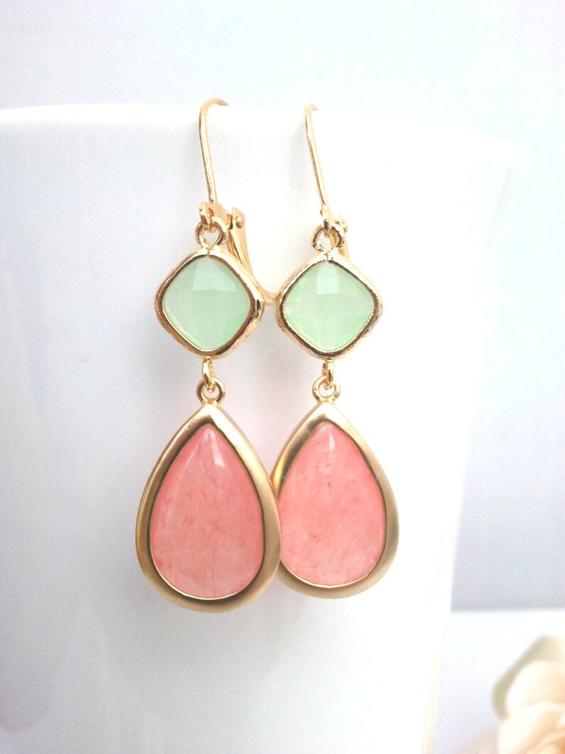 Bridal Jewelry Drop Pink Earrings Dangle earrings bridesmaid gifts Coral Wedding earrings Wedding jewelry Gifts
