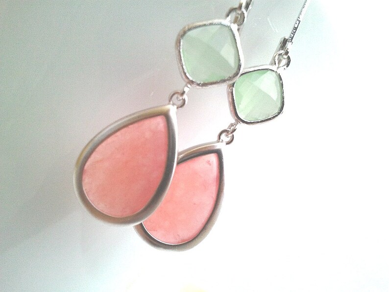 Coral Earrings Blush Pink Earrings Mint Drop Dangle Etsy