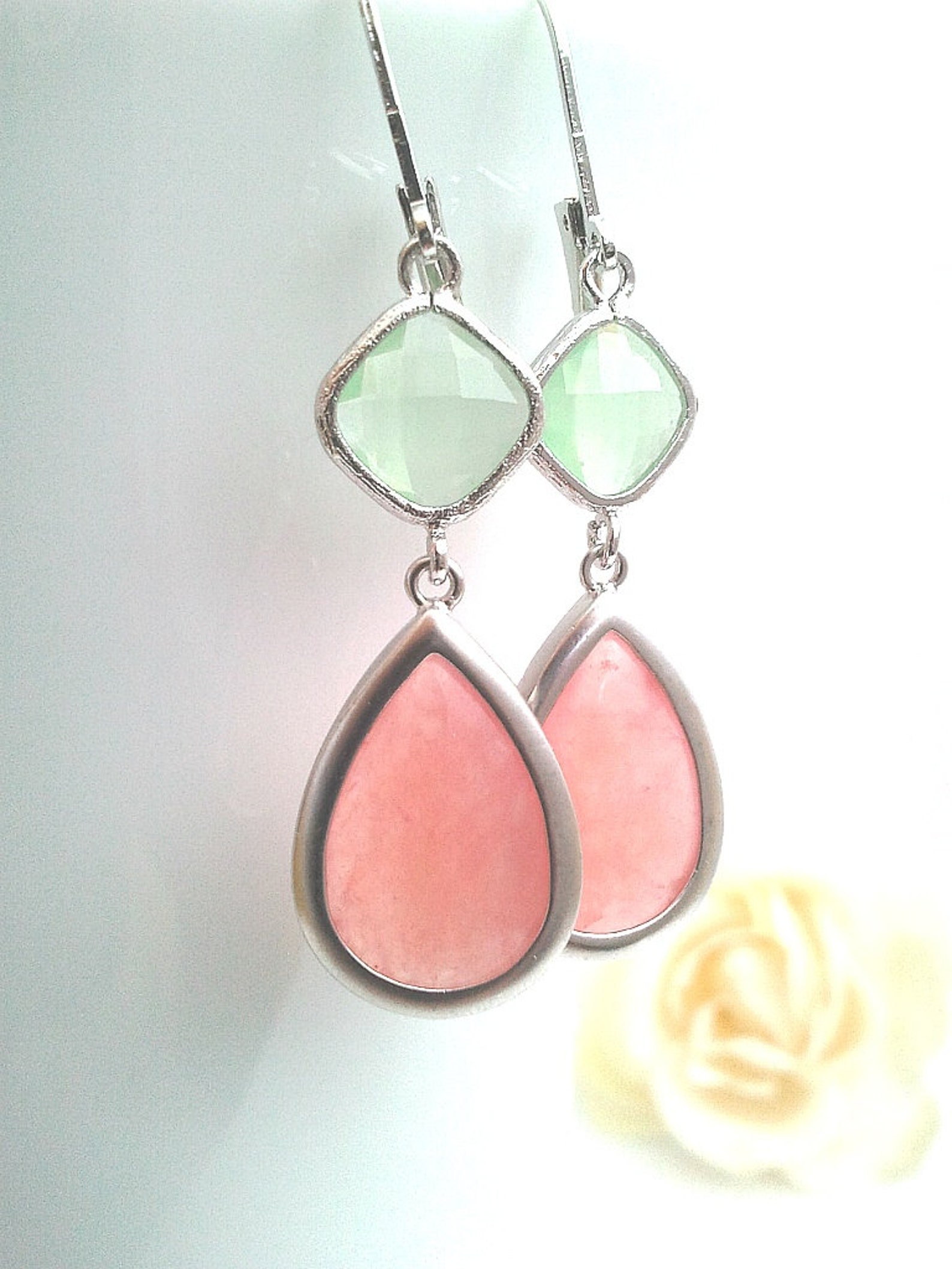 Coral Earrings Blush Pink Earrings Mint Drop Dangle Etsy