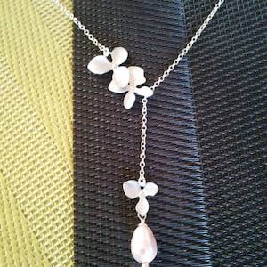 Orchid pearl Necklace:  Flower Earrings Pearl wedding Jewelry gifts