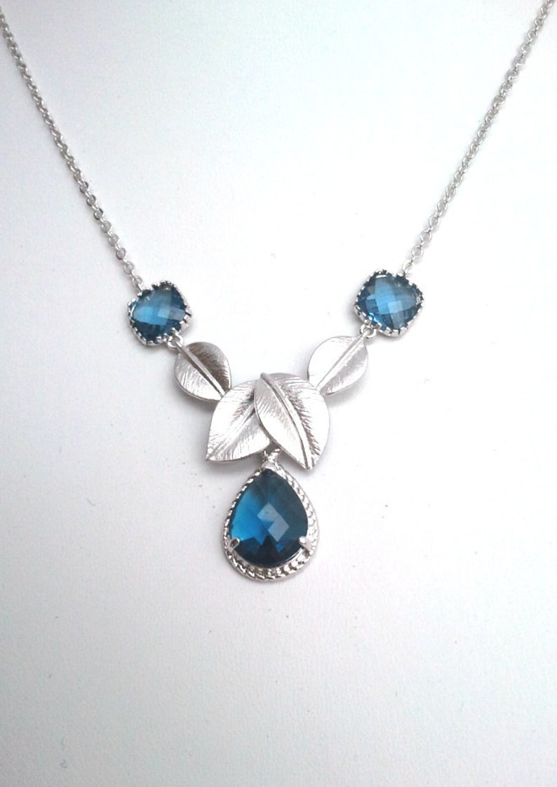 Sapphire necklace, Blue Statement necklace for women, Leaf pendant necklace Blue Wedding Jewelry Sapphire Blue Bridesmaid Gift Wedding Gift image 5