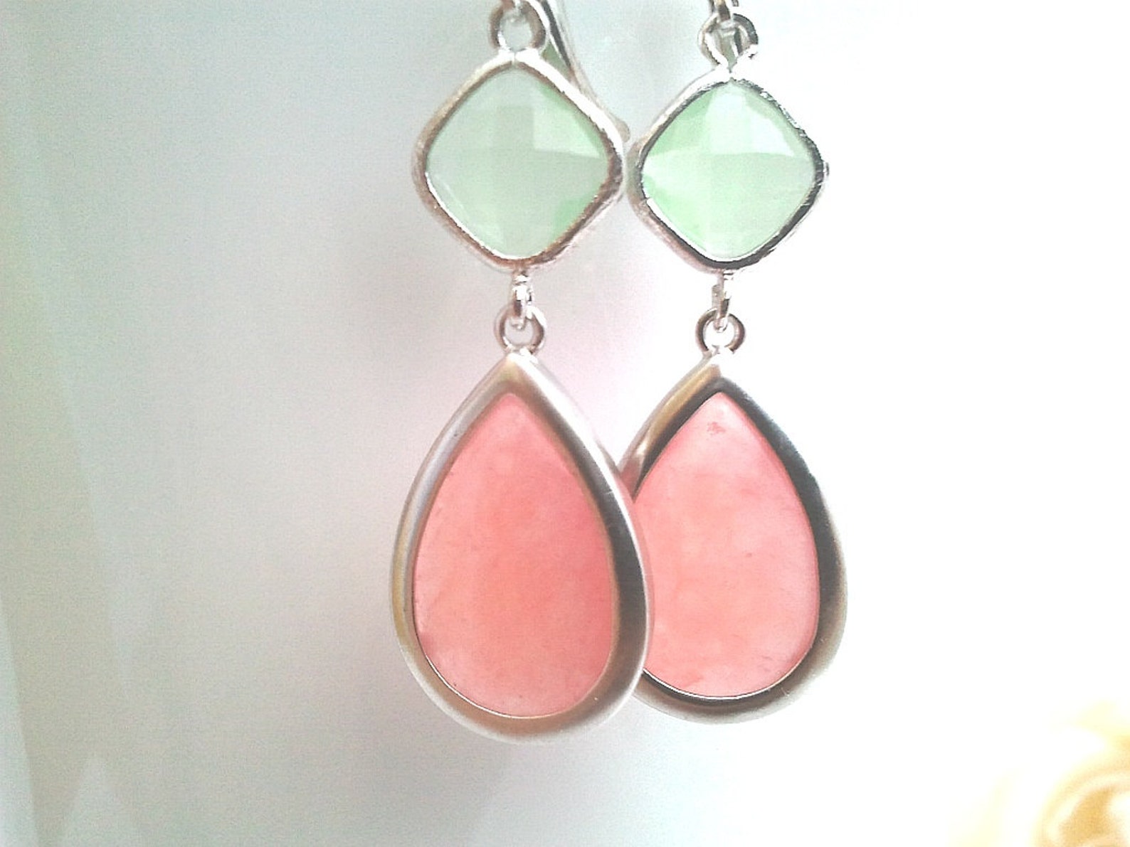 Coral Earrings Blush Pink Earrings Mint Drop Dangle Etsy