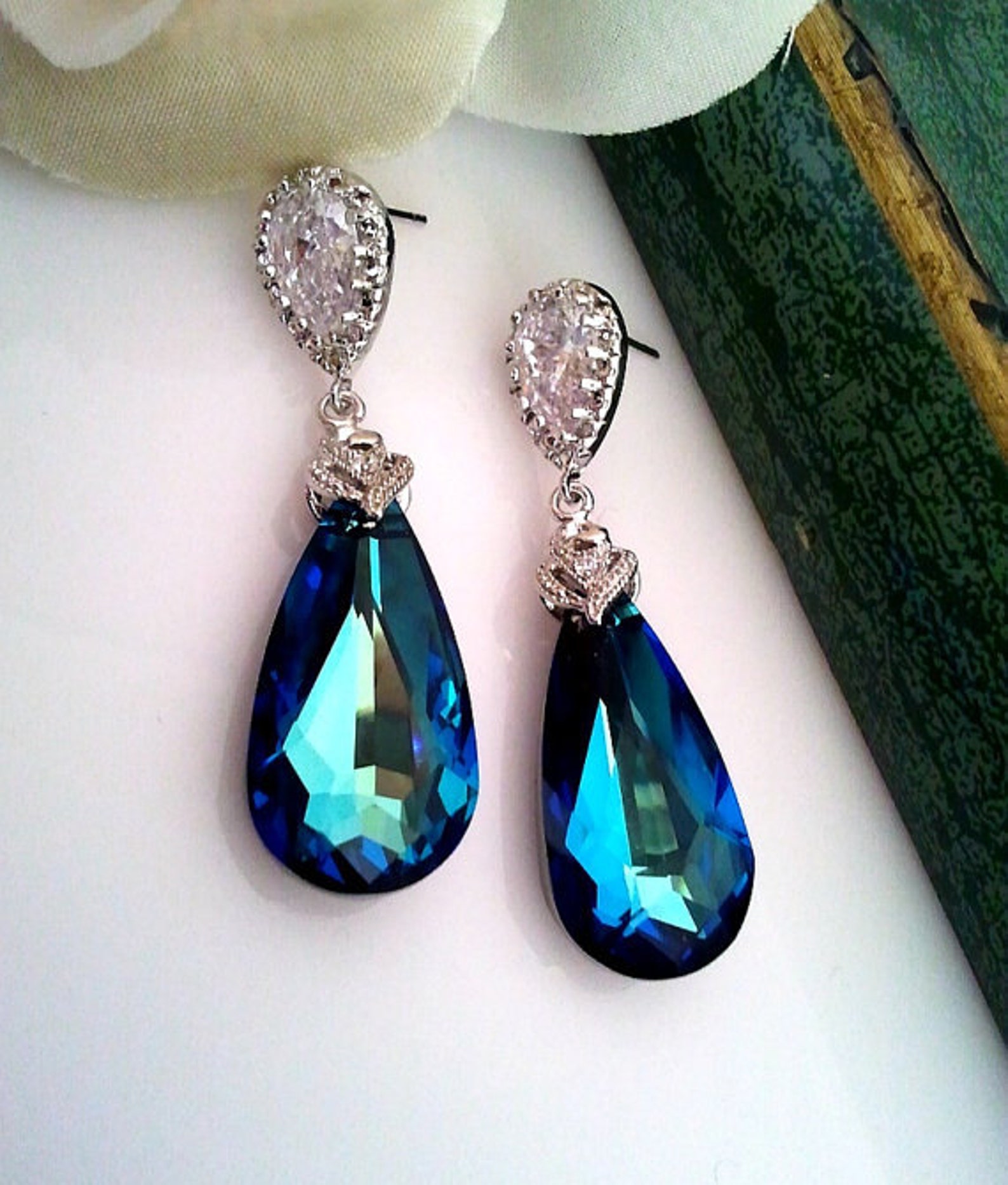 Bermuda Blue Swarovski Crystal Earrings wedding Earrings Etsy