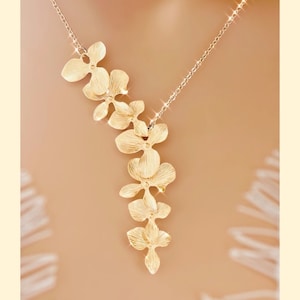 Orchid Flower ROSE GOLD Jewelry bridal necklace bridesmaid gift Unique wedding Jewelry Birthday gift Mom Jewelry Mothers day gift for mom image 5