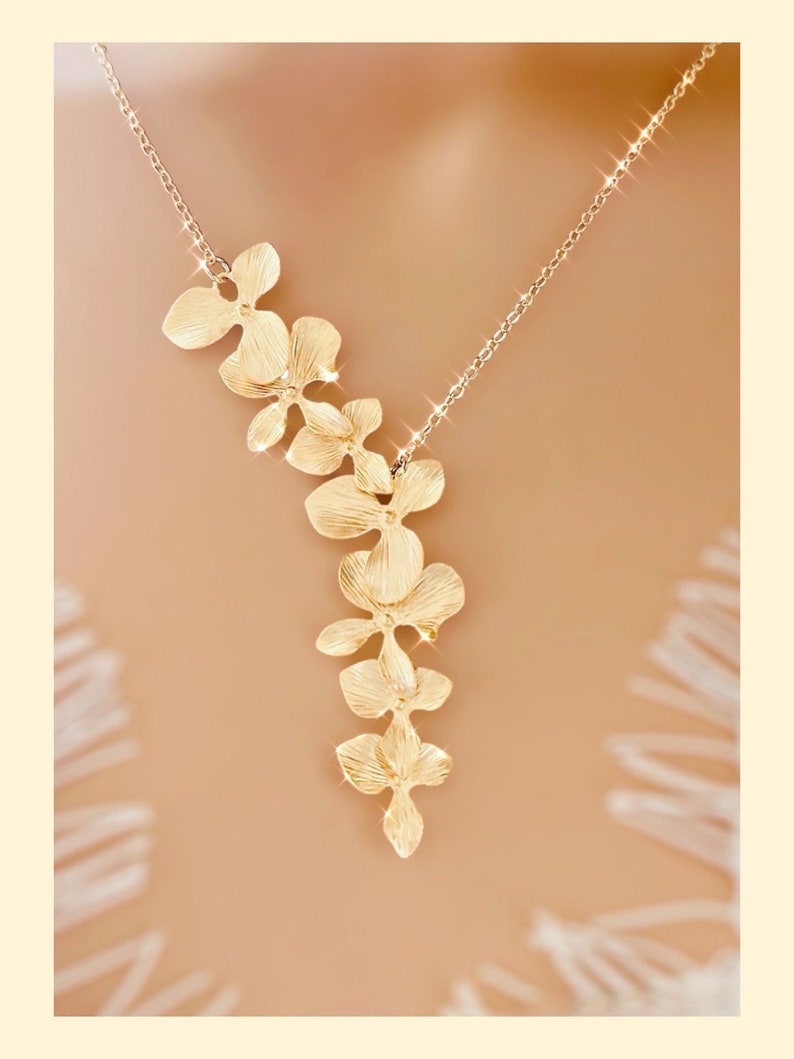 Orchid Flower ROSE GOLD Jewelry bridal necklace bridesmaid gift Unique wedding Jewelry Birthday gift Mom Jewelry Mothers day gift for mom image 5