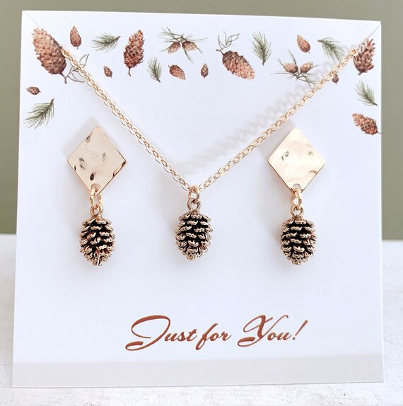 Gold Pine Cone Necklace: Autumn Jewelry Gift