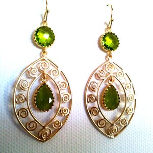 Peridot Green Drop Earrings: Gold Plated Aventurine Dangle