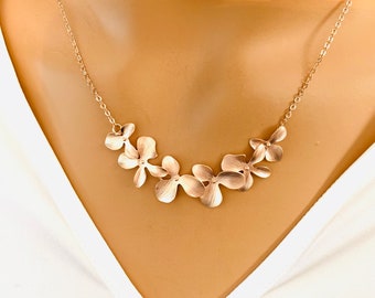 Rose Gold Necklace, Orchids wedding Necklace, Flowers Necklace for mom Personalized gift for her Christmas gift for mom Best Handmade gift