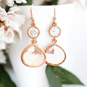 Rose gold Earrings Wedding Jewelry gift, Bridesmaid Jewelry Bridal Earrings Bridal Jewelry Bridesmaid gifts Maid of honor gift Wedding Gift image 9